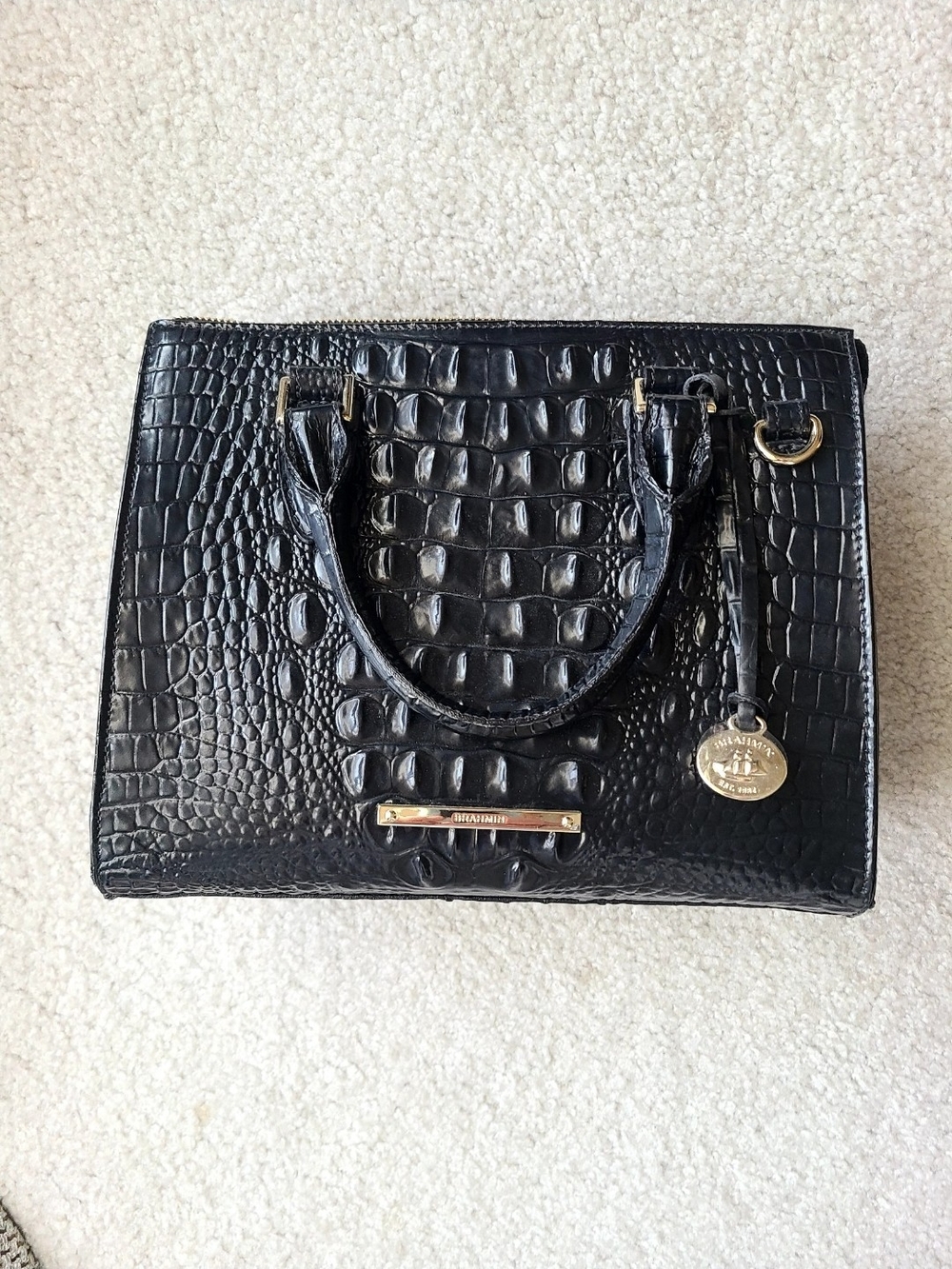 Brahmin Anywhere Black Melbourne Embossed Small Leather Satchel Handbag NWT - Picture 2 of 9